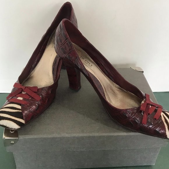 Kenneth Cole New York Burgundy Croc Print Leather - Picture 1 of 10